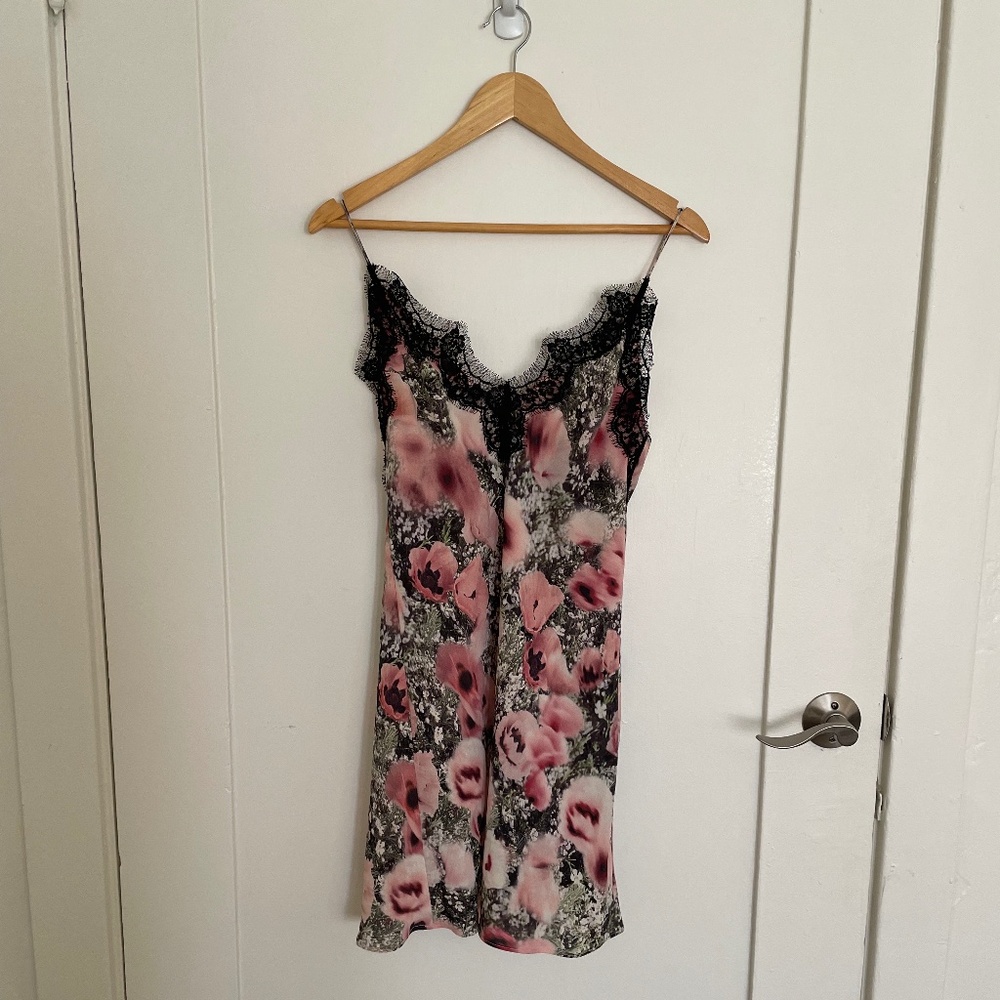 Fleur du Mal Lace Trim Silk Floral Mini Dress Size S